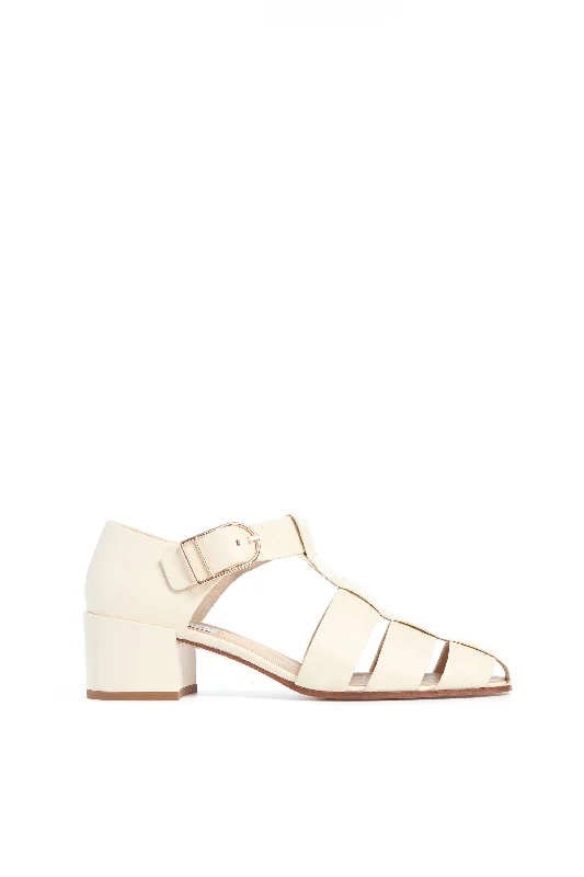 Lyle Block Heel Pump in Cream Nappa Leather