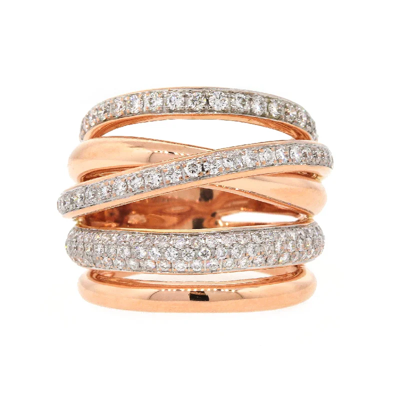 Personalized Jewelry At Special Discount Rates Multi-Band Diamond Fashion Ring in 18k Rose Gold