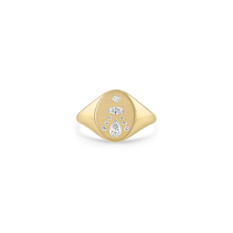 Huge Markdowns On Premium Jewelry Styles 14k Diamond Mosaic Brushed Gold Oval Signet Ring