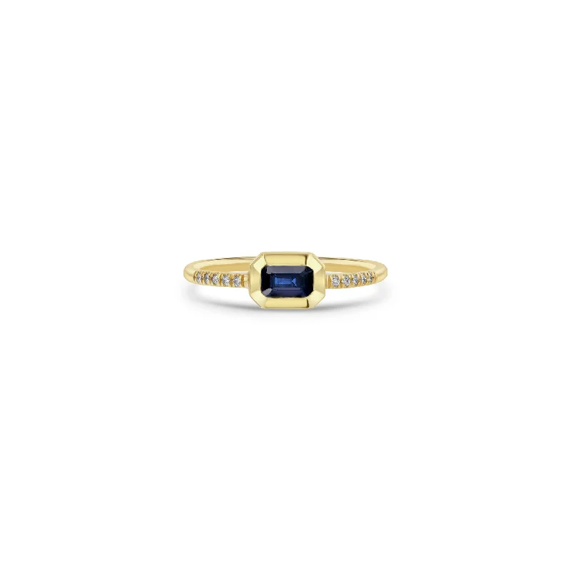 Seasonal Jewelry Sale – Upgrade Your Style Today 14k Emerald Cut Blue Sapphire Bezel Pavé Diamond Band Ring