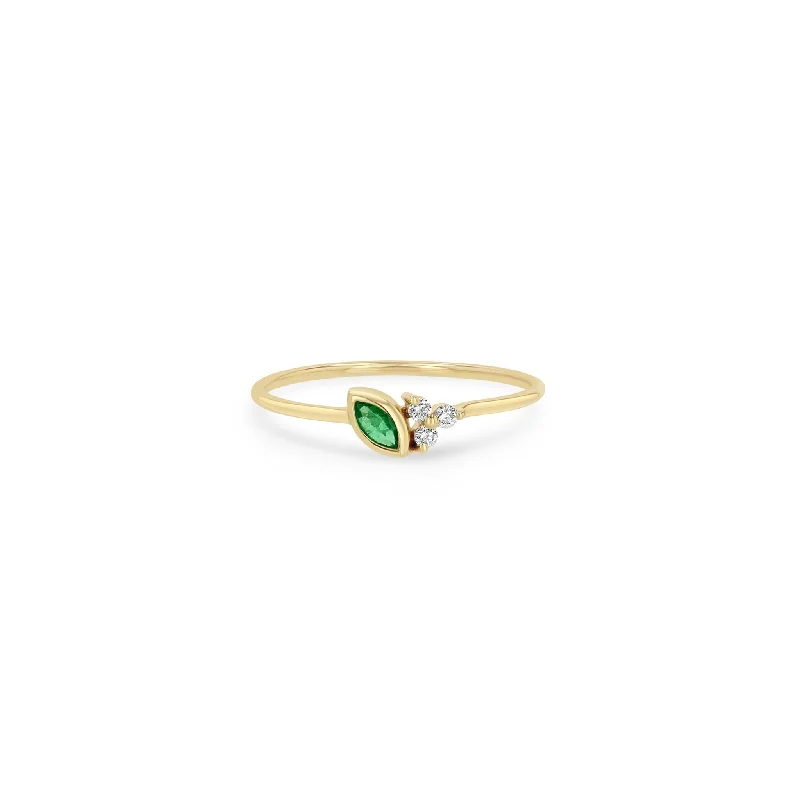 Premium Jewelry At Special Low Prices For A Limited Time 14k Marquise Emerald & Prong Diamond Trio Ring