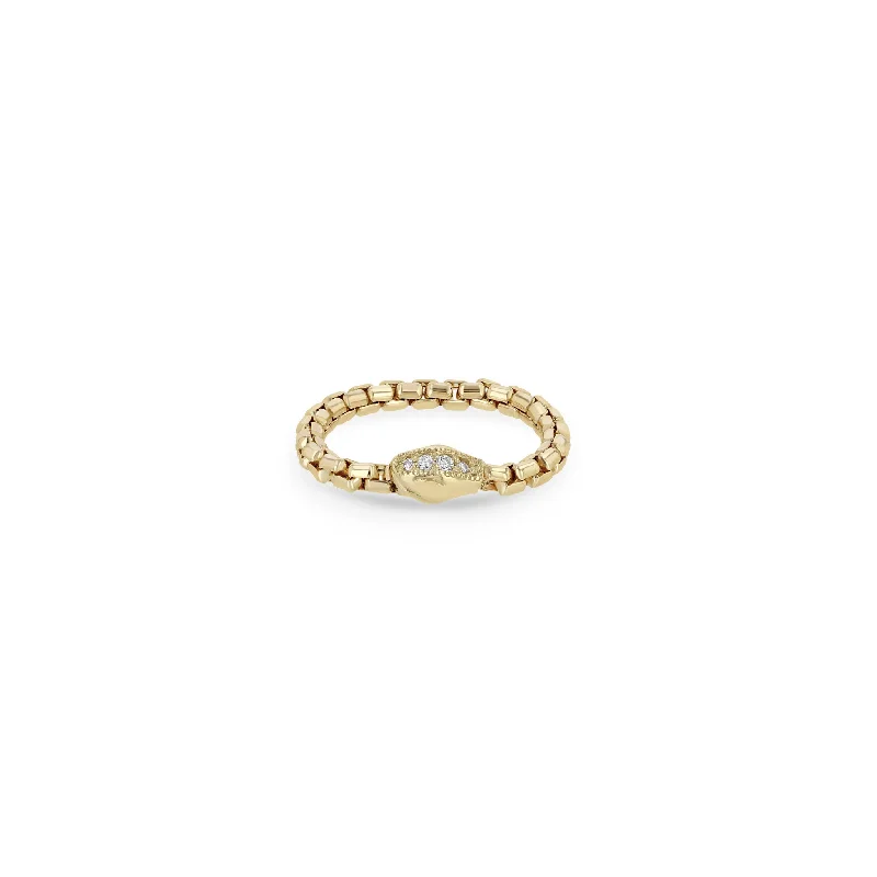 Grab Your Favorite Jewelry At The Lowest Prices 14k Pavé Diamond Snake Head Box Chain Ring