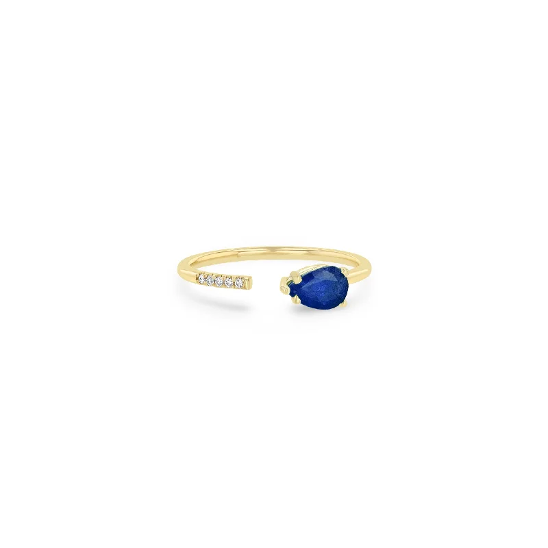 Luxury Jewelry Sale – Elegant Styles At Unbeatable Prices 14k Pear Blue Sapphire & Pavé Diamond Open Ring