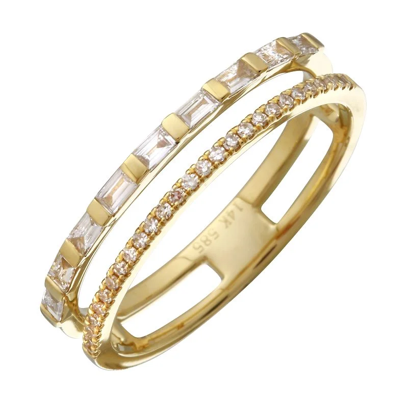 Limited-Stock Jewelry Sale – Once It's Gone, It's Gone Aligned 2-Row Diamond and Baguette Stacking Bands