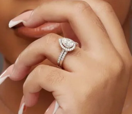 Best Jewelry Sale – Shop Exclusive Designs Now Classic Pear Cut Two Tone Moissanite Bride Set in  925 Sterling Silver