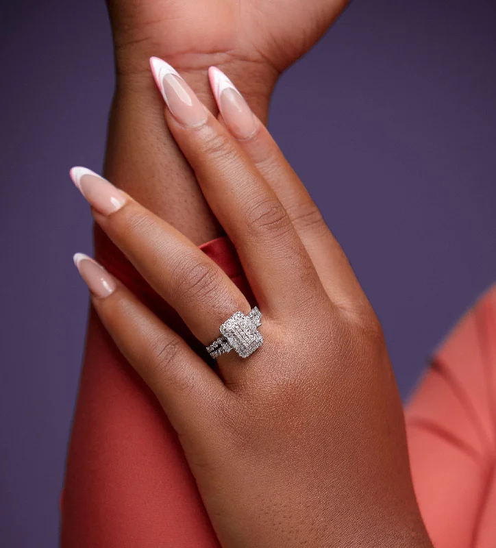 Jewelry Clearance Event – Stock Up Before It's Over Lucy Natural Diamond Radiant Cluster Bride Set