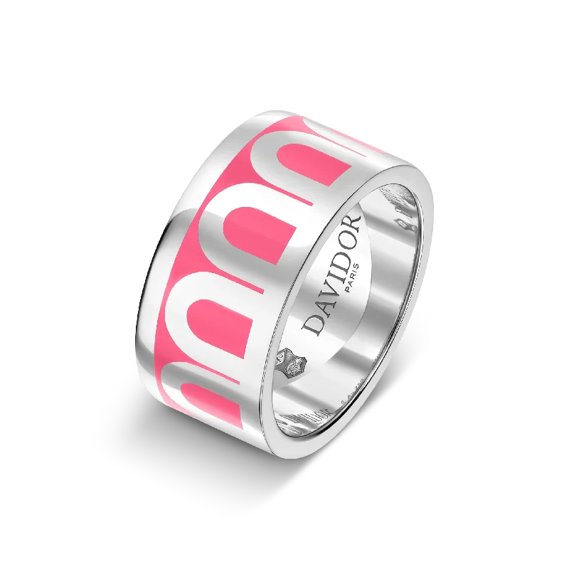 Romantic Heart-Shaped Jewelry For Special Gifts L'Arc de DAVIDOR Ring GM, 18k White Gold with May Rose Lacquered Ceramic