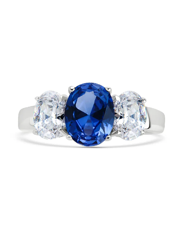 Fashion-Forward Geometric Jewelry For Contemporary Style Sterling Silver Blue Topaz Triple Ovaline Anniversary Ring