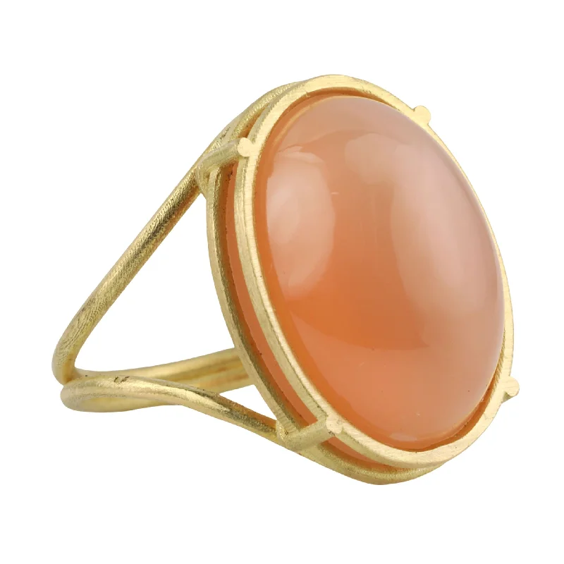 Shop Dazzling Jewelry With Special Promotional Discounts 18K Gold and Cabochon Apricot Moonstone Ring in "Cage" Setting