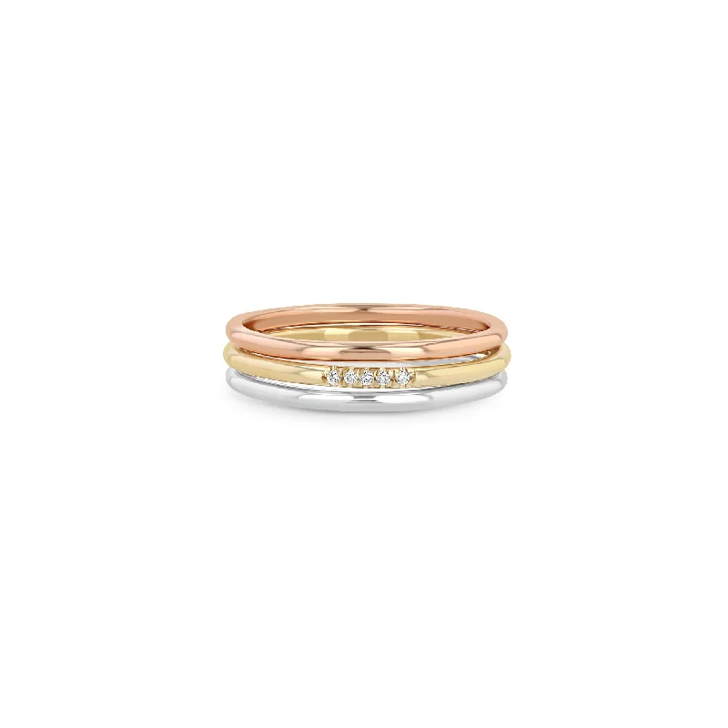 Affordable Glamour – Premium Jewelry At Special Prices Set of 3 14k Gold & 5 Pavé Diamond Rings
