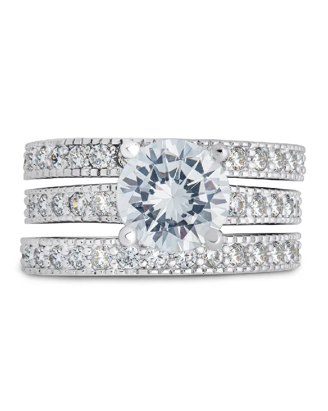 Luxury Jewelry At Unbeatable Discounts Sterling Silver Brilliant CZ with 2 Bands