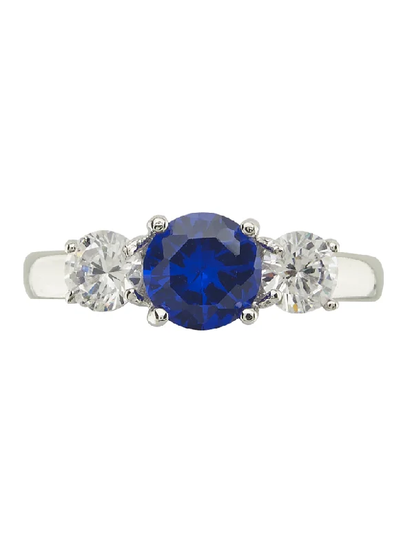 Waterproof Stainless Steel Jewelry For Lasting Beauty Sterling Silver Sapphire CZ Three Stone Ring