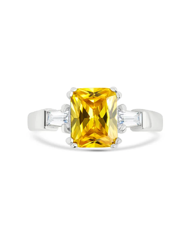 Versatile Layering Jewelry For Effortless Chic Sterling Silver Paris's Canary CZ Engagement Ring