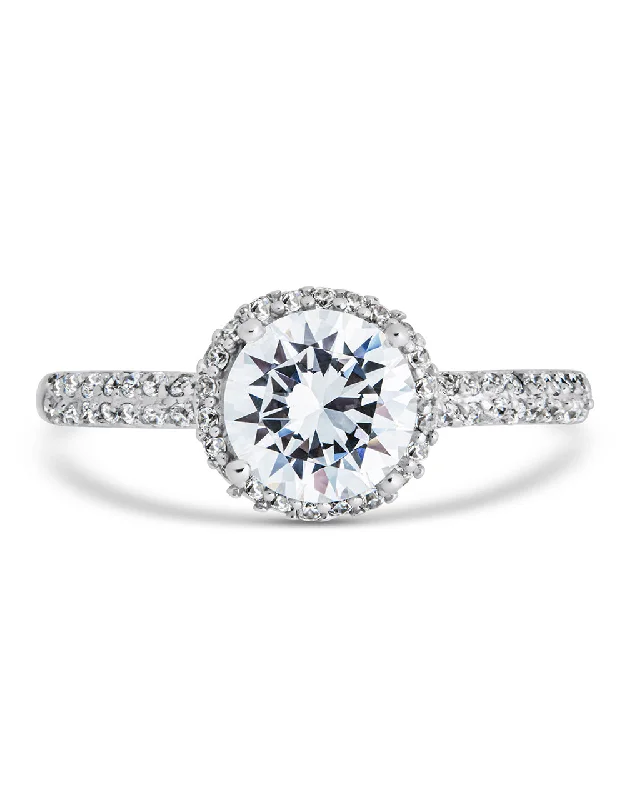 Shop Stylish Jewelry Now And Save Big Sterling Silver Round Brilliant CZ Ring with Bead Set Border