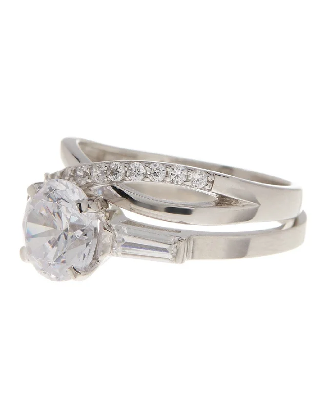 Sparkle More For Less – Jewelry Sale Happening Now Sterling Silver Round CZ Crisscross Solitaire Ring Set