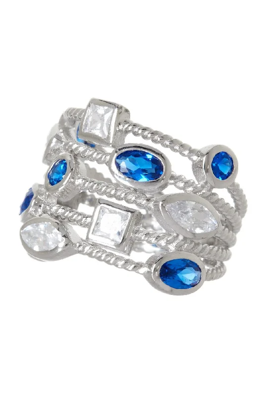Stunning Statement Jewelry, Unbeatable Discounts Sterling Silver Sapphire CZ Rope Chain Ring