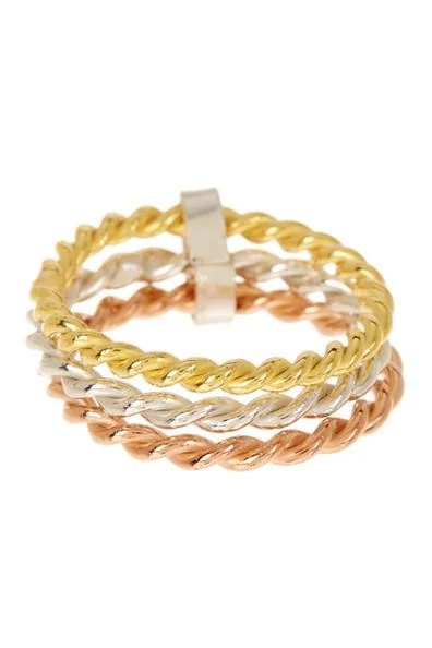Bohemian-Inspired Jewelry For Free-Spirited Fashion Sterling Silver Tri Color Twist Band Ring