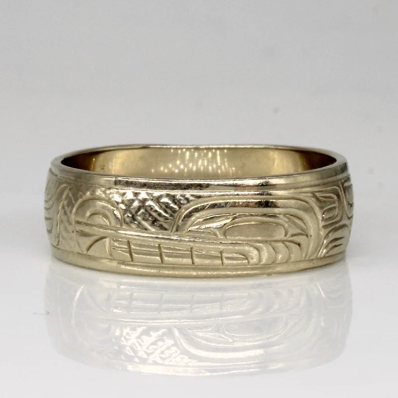 Fashion-Forward Jewelry At Incredible Prices 14k White Gold Indigenous Art Ring | SZ 9.25 |