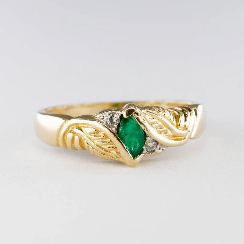 Modern Statement Jewelry For Bold Styling Leaf Design Marquise Emerald and Diamond Ring | 0.15 ct, 0.03ctw Modern Statement Jewelry For Bold Styling Leaf Design Marquise Emerald and Diamond Ring | 0.15 ct, 0.03ctw