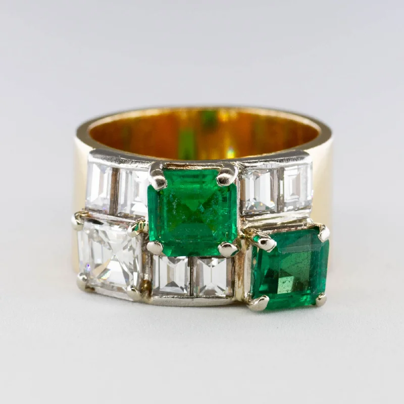 Versatile Layering Jewelry For Effortless Chic 'Cavelti' Asscher Emerald and Diamond Band | 1.55 ctw Emeralds, 1.69 ctw Diamonds | SZ 5.25 Versatile Layering Jewelry For Effortless Chic 'Cavelti' Asscher Emerald and Diamond Band | 1.55 ctw Emeralds, 1.69 ctw Diamonds | SZ 5.25