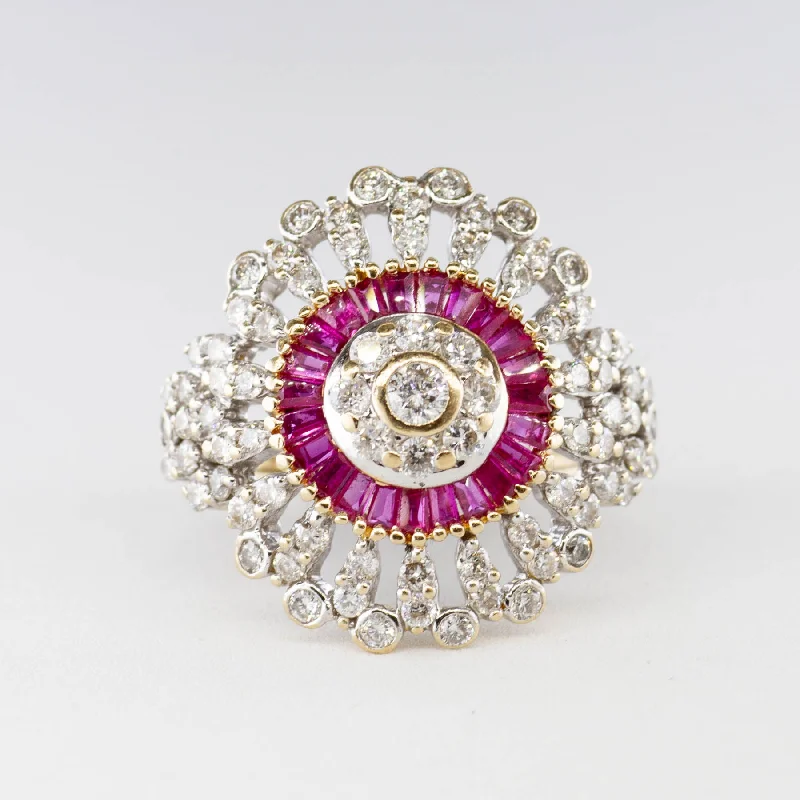 Special Deals On Handcrafted And Designer Jewelry Diamond and Ruby Halo Cocktail Ring | 0.65 ctw 0.46 ctw | SZ 6.25 Special Deals On Handcrafted And Designer Jewelry Diamond and Ruby Halo Cocktail Ring | 0.65 ctw 0.46 ctw | SZ 6.25