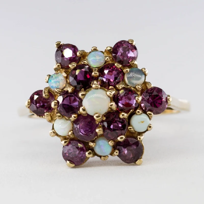 Exclusive Jewelry Sale – Sparkle For Less 1979 London Hallmarked Ruby and Opal Cluster Ring | 1.32 ctw 0.32 ctw | SZ 7 Exclusive Jewelry Sale – Sparkle For Less 1979 London Hallmarked Ruby and Opal Cluster Ring | 1.32 ctw 0.32 ctw | SZ 7