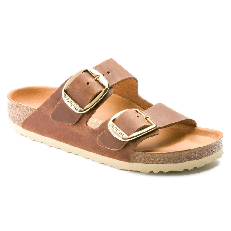 Women's Arizona Big Buckle Oiled Leather Sandal - Cognac