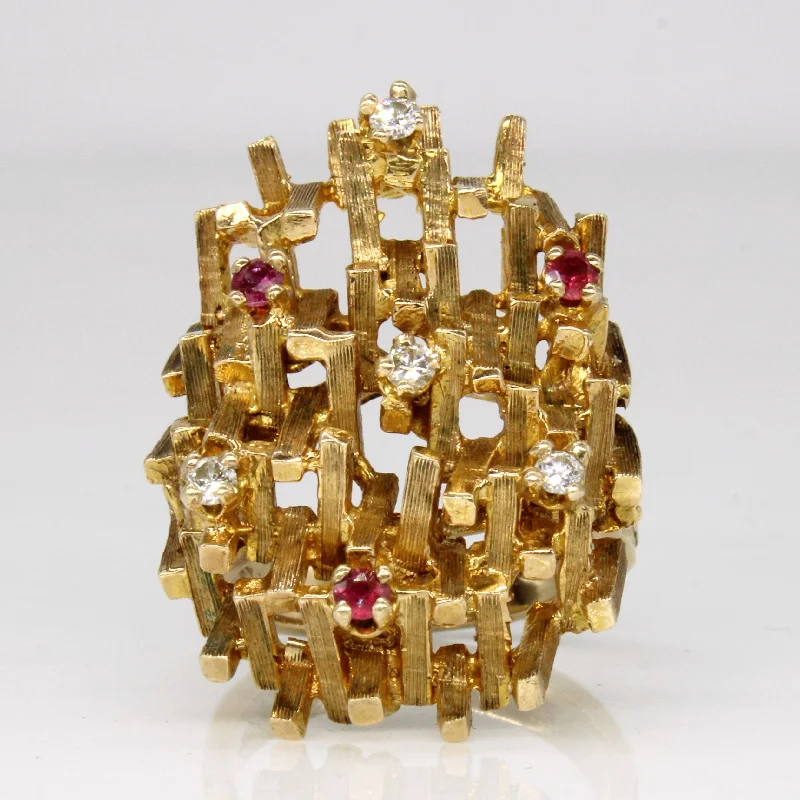 Timeless Beauty, Unbeatable Deals – Jewelry Sale On Diamond & Ruby Cocktail Ring | 0.12ctw, 0.12ctw | SZ 6.25 |