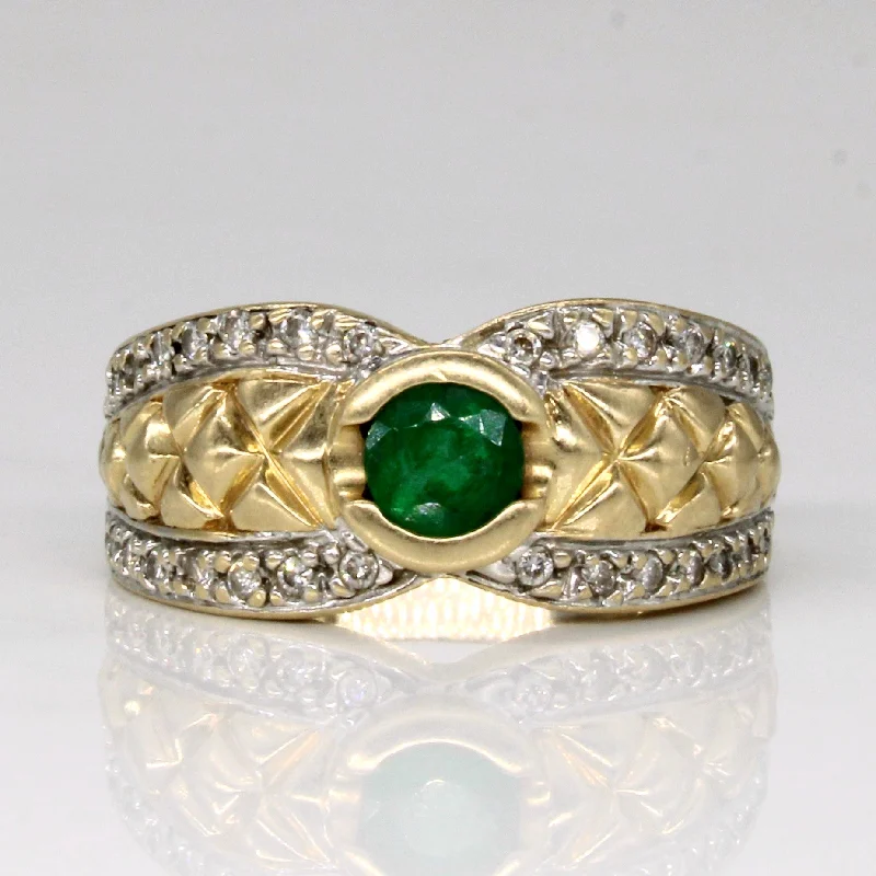 Delicate Crystal Jewelry For Sophisticated Charm Emerald & Diamond Ring | 0.40ct, 0.22ctw | SZ 8 |