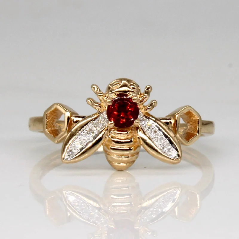 Affordable Luxury Jewelry For Every Occasion Garnet & Diamond Bee Ring | 0.12ct, 0.02ctw | SZ 6 |