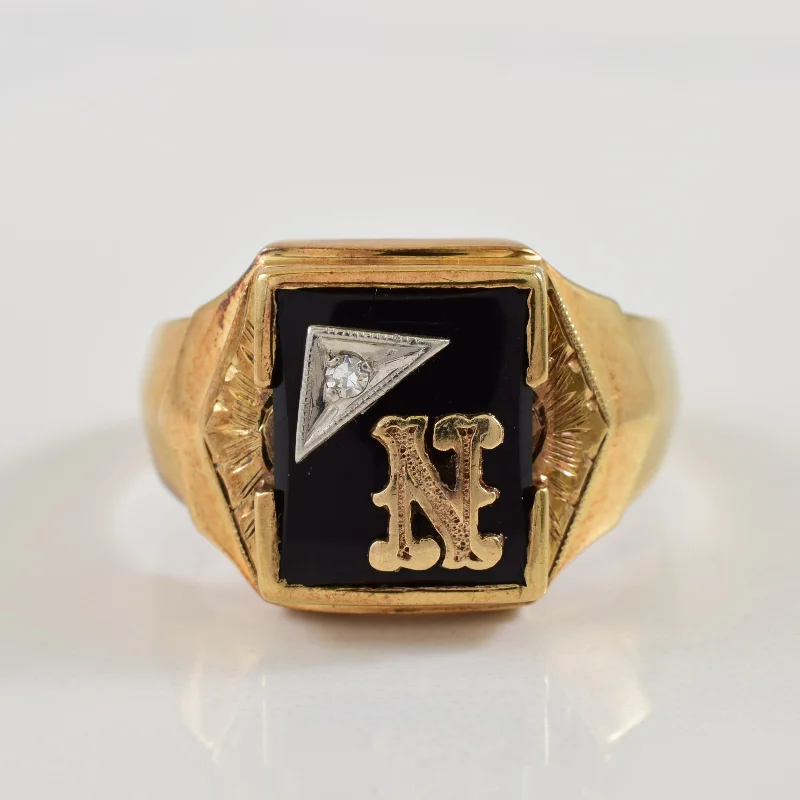 Unique Jewelry Designs Now At Discounted Rates N' Initialed Black Onyx & Diamond Ring | 3.50ct, 0.02ct | SZ 11 |