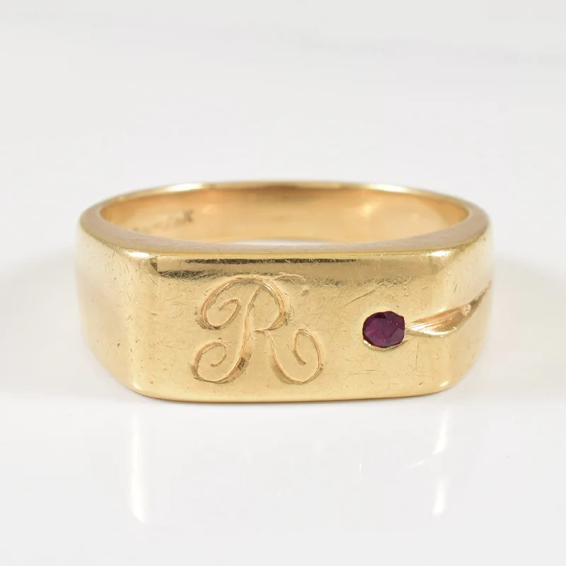 Special Deals On Handcrafted And Designer Jewelry 'R' Initialed Synthetic Ruby Ring | 0.05ct | SZ 10 |