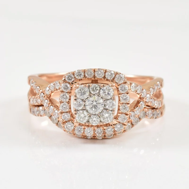 Fashion-Forward Geometric Jewelry For Contemporary Style Rose Gold Diamond Engagement Ring Set | 0.90ctw | SZ 9.25 |