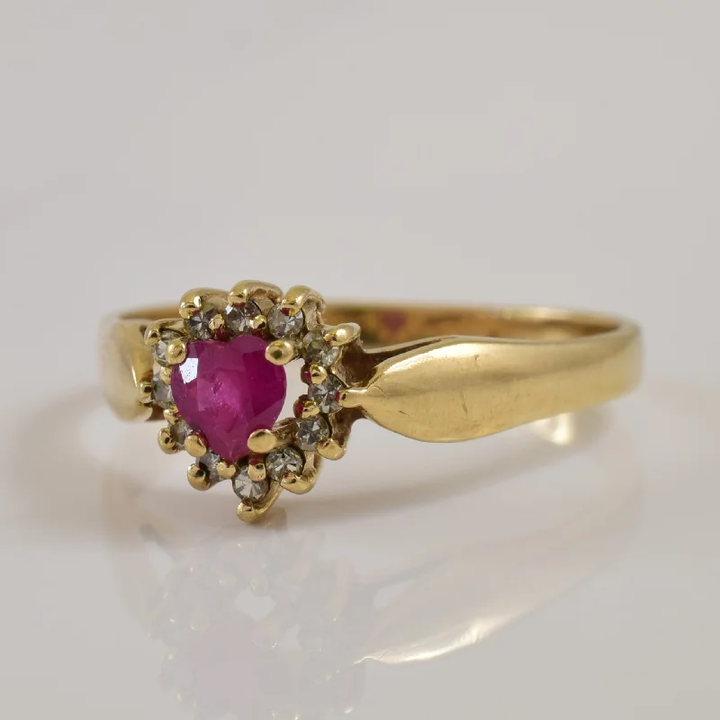 Buy More, Save More On Stunning Jewelry Pieces Heart Shaped Ruby & Diamond Halo Ring | 0.25ct, 0.06ctw | SZ 8 |