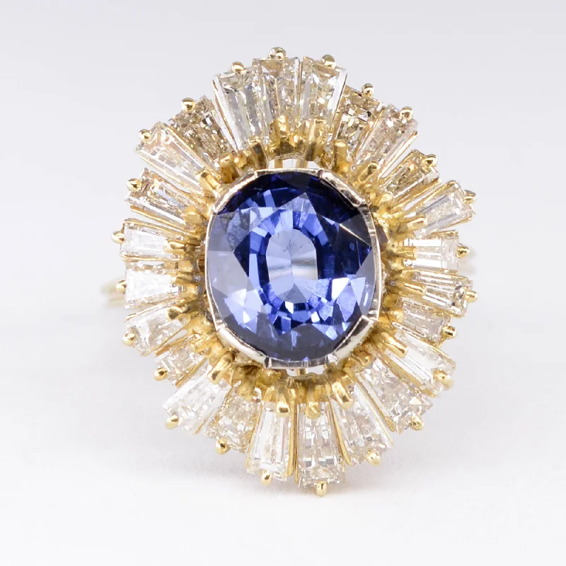 Don't Miss Out On Bestselling Jewelry At Special Prices Oval Sapphire & Baguette Diamond Cocktail Ring | 4.06ct, 1.60ctw | SZ 6.25 |