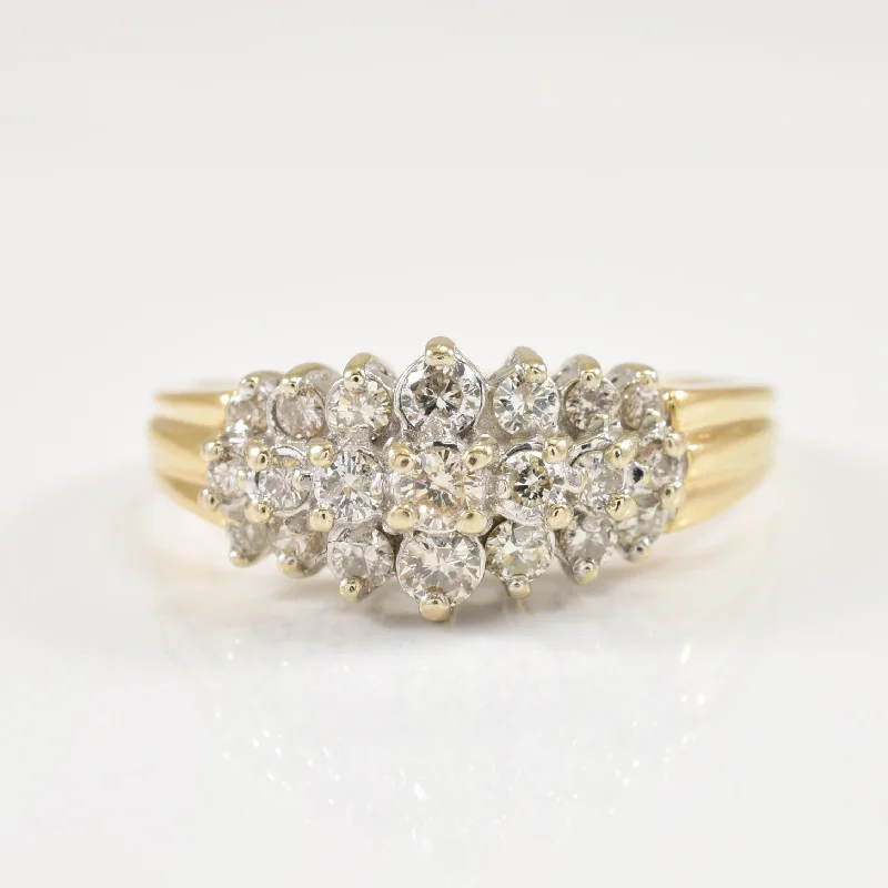 Delicate Crystal Jewelry For Sophisticated Charm Three Row Diamond Ring | 0.45ctw | SZ 7.5 |