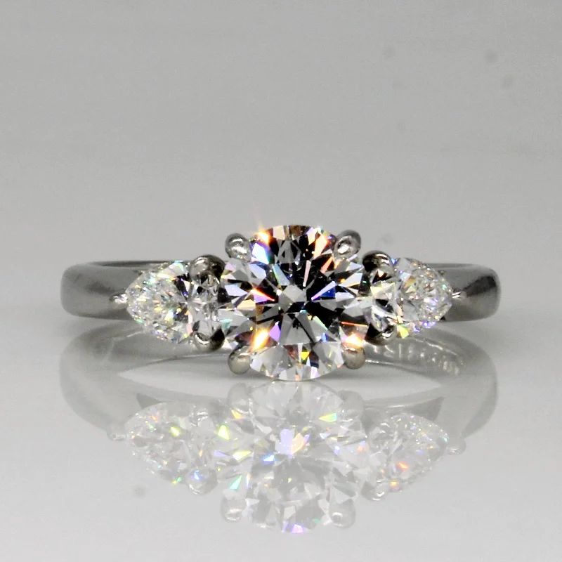 Seasonal Jewelry Deals – Elevate Your Style GIA Certified Three Stone Diamond Ring with Pear Cut Side Stones | 1.74ctw Ex SI1 F | SZ 5.75 |