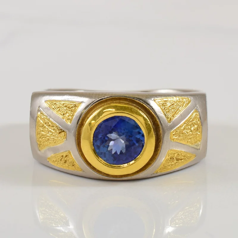 Exclusive Online Discounts On Stylish Jewelry White Gold Blue Sapphire Ring with Yellow Gold Accents | 1.00ct | SZ 10 |