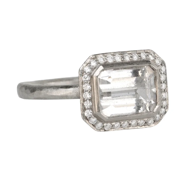 Handcrafted Jewelry Sale – Unique Designs At Low Prices Platinum & East-West Emerald-Cut White Sapphire Ring with Diamonds Handcrafted Jewelry Sale – Unique Designs At Low Prices Platinum & East-West Emerald-Cut White Sapphire Ring with Diamonds