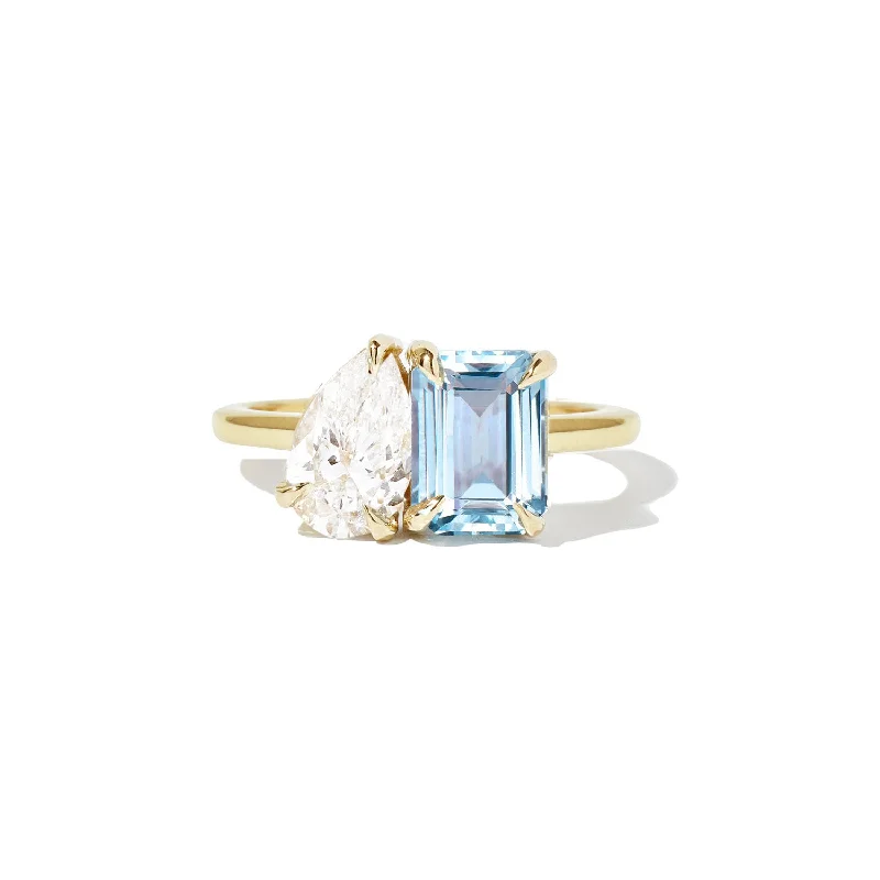 Dazzle In Elegance With Our Biggest Jewelry Sale Aquamarine & Pear Diamond Toi et Moi Ring Dazzle In Elegance With Our Biggest Jewelry Sale Aquamarine & Pear Diamond Toi et Moi Ring