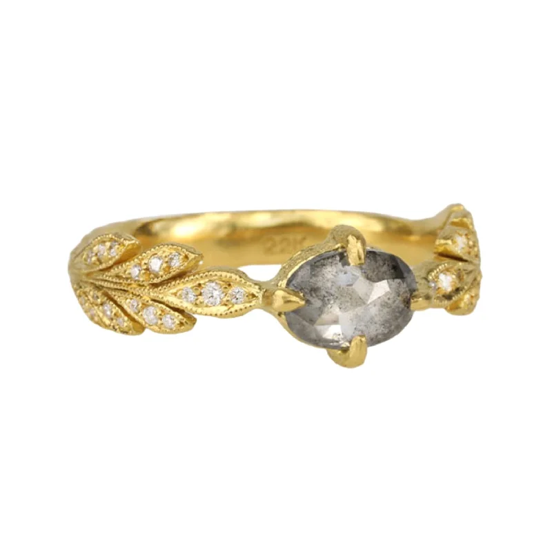 Exclusive Jewelry Bundles At Discounted Rates 22K Gold "Leafside" Ring with Grey Rosecut Diamond Center Exclusive Jewelry Bundles At Discounted Rates 22K Gold "Leafside" Ring with Grey Rosecut Diamond Center