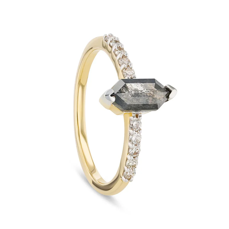 Upgrade Your Jewelry Collection For Less GRISEL 0.91ct 14K Gold Natural Marquise Salt & Pepper Diamond Engagement Ring