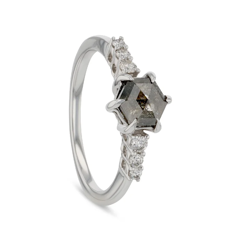 Luxury Jewelry Without The Luxury Price Tag KERRA 1.00ct 14K White Gold Natural Hexagonal Salt & Pepper Diamond Engagement Ring Luxury Jewelry Without The Luxury Price Tag KERRA 1.00ct 14K White Gold Natural Hexagonal Salt & Pepper Diamond Engagement Ring