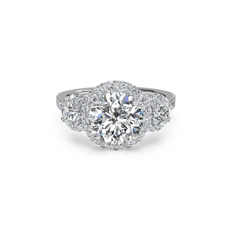 Stunning Jewelry Pieces At The Lowest Prices Ever Three-Stone Halo Round Brilliant Diamond Engagement Ring Stunning Jewelry Pieces At The Lowest Prices Ever Three-Stone Halo Round Brilliant Diamond Engagement Ring