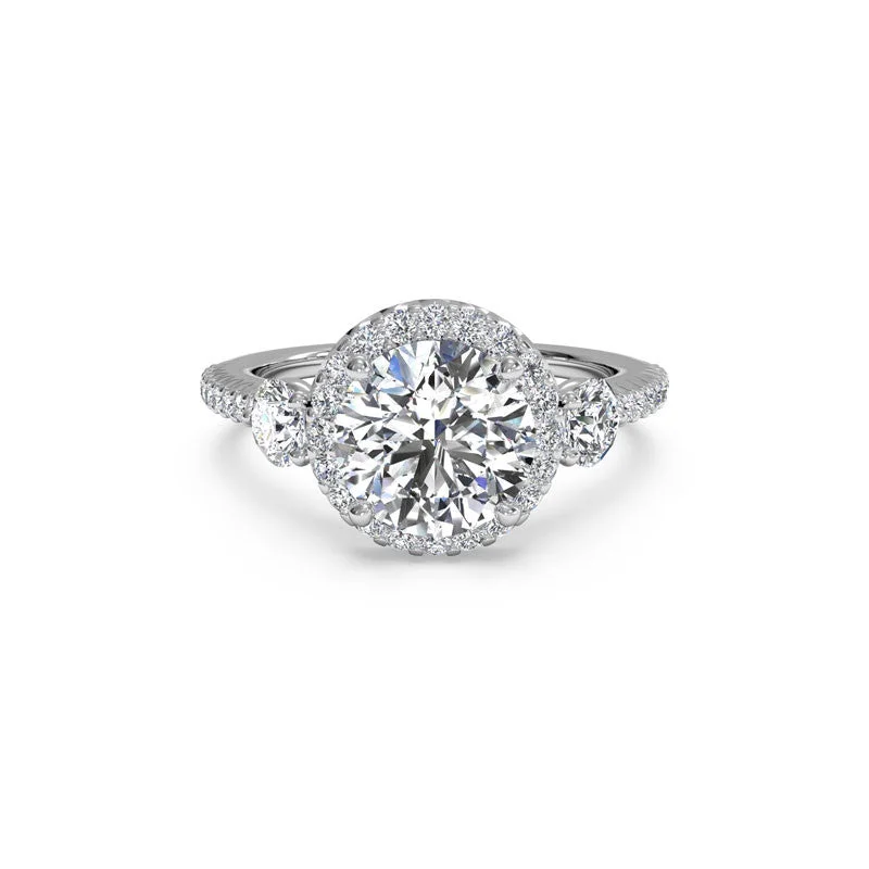 Customized Silver Jewelry For Unique Style Three-Stone Round Halo Round Brilliant Diamond Engagement Ring Customized Silver Jewelry For Unique Style Three-Stone Round Halo Round Brilliant Diamond Engagement Ring