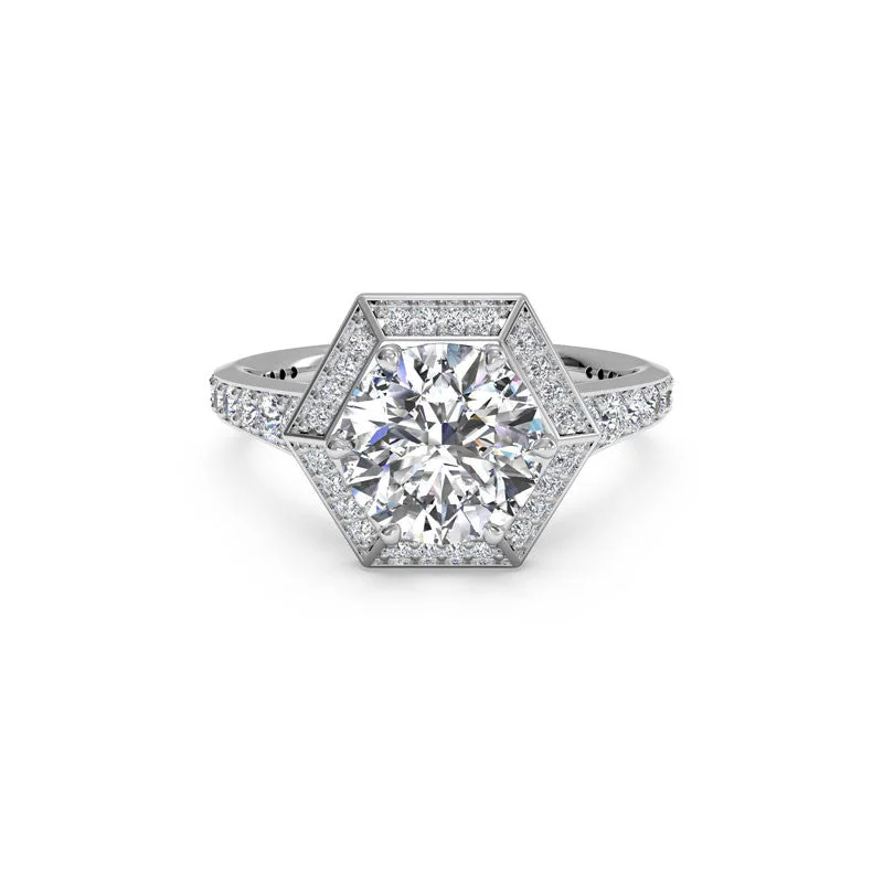 Dainty Floral Jewelry For Feminine Elegance Vintage Hexagonal Halo Round Brilliant Diamond Engagement Ring Dainty Floral Jewelry For Feminine Elegance Vintage Hexagonal Halo Round Brilliant Diamond Engagement Ring