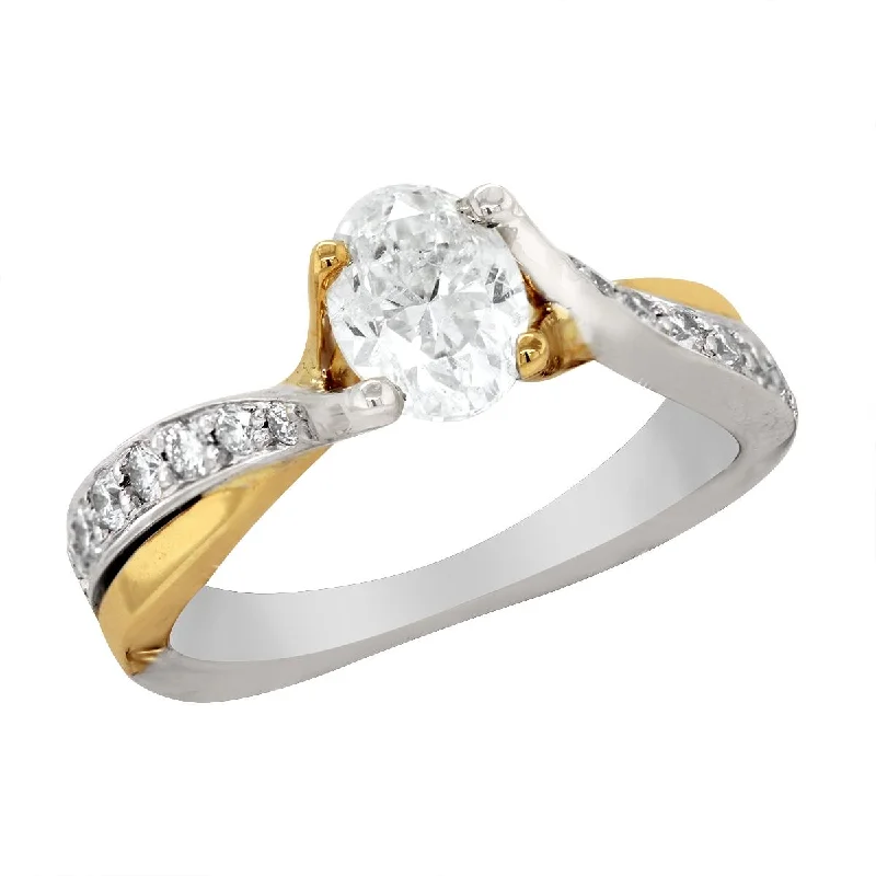 Elegant Jewelry Pieces At Unbelievable Prices TWO-TONE GOLD ENGAGEMENT RING WITH 1.00 CT OVAL CUT DIAMOND CENTER Elegant Jewelry Pieces At Unbelievable Prices TWO-TONE GOLD ENGAGEMENT RING WITH 1.00 CT OVAL CUT DIAMOND CENTER