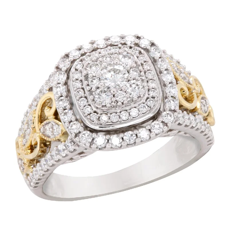 Elegant Jewelry, Exclusive Prices – Shop Now TWO-TONE GOLD ENGAGEMENT RING WITH CENTER CLUSTER SETTING, 1.00 CT TW Elegant Jewelry, Exclusive Prices – Shop Now TWO-TONE GOLD ENGAGEMENT RING WITH CENTER CLUSTER SETTING, 1.00 CT TW