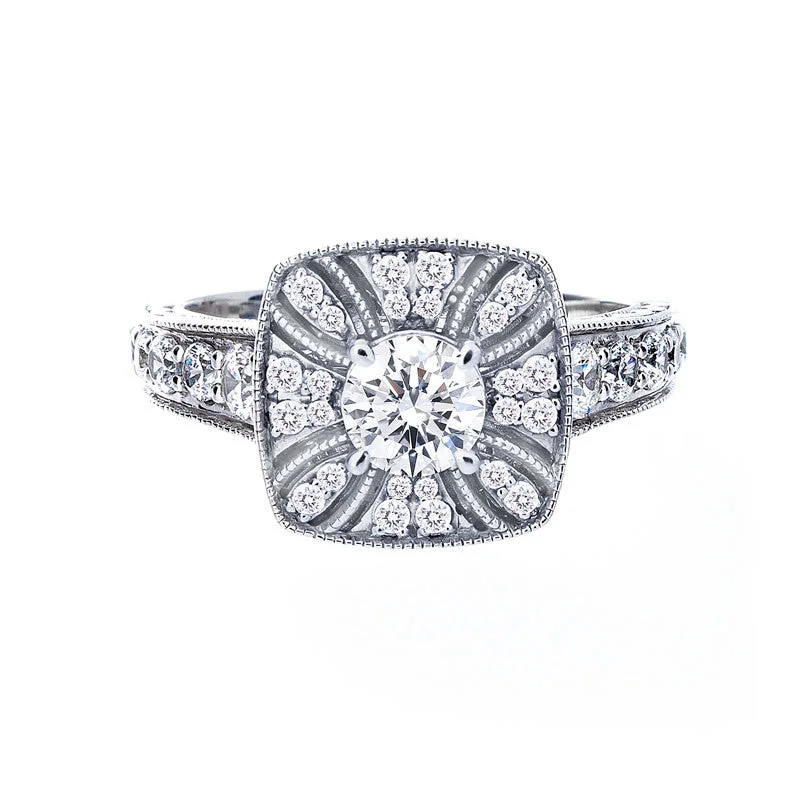 Breathtaking Jewelry At Limited-Time Savings Vintage Diamond Halo with Milgrain Engagement Ring Breathtaking Jewelry At Limited-Time Savings Vintage Diamond Halo with Milgrain Engagement Ring