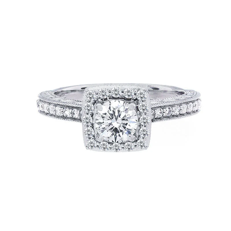 Fashion-Forward Geometric Jewelry For Contemporary Style Vintage Square Diamond Halo with Milgrain Engagement Ring Fashion-Forward Geometric Jewelry For Contemporary Style Vintage Square Diamond Halo with Milgrain Engagement Ring